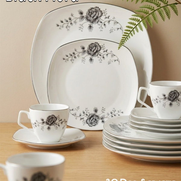 Black Flora 32 Pieces Dinner Set